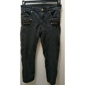 Jennifer Lopez Black Gold Zip Embellished Skinny Denim Jeans Capri Sz-4